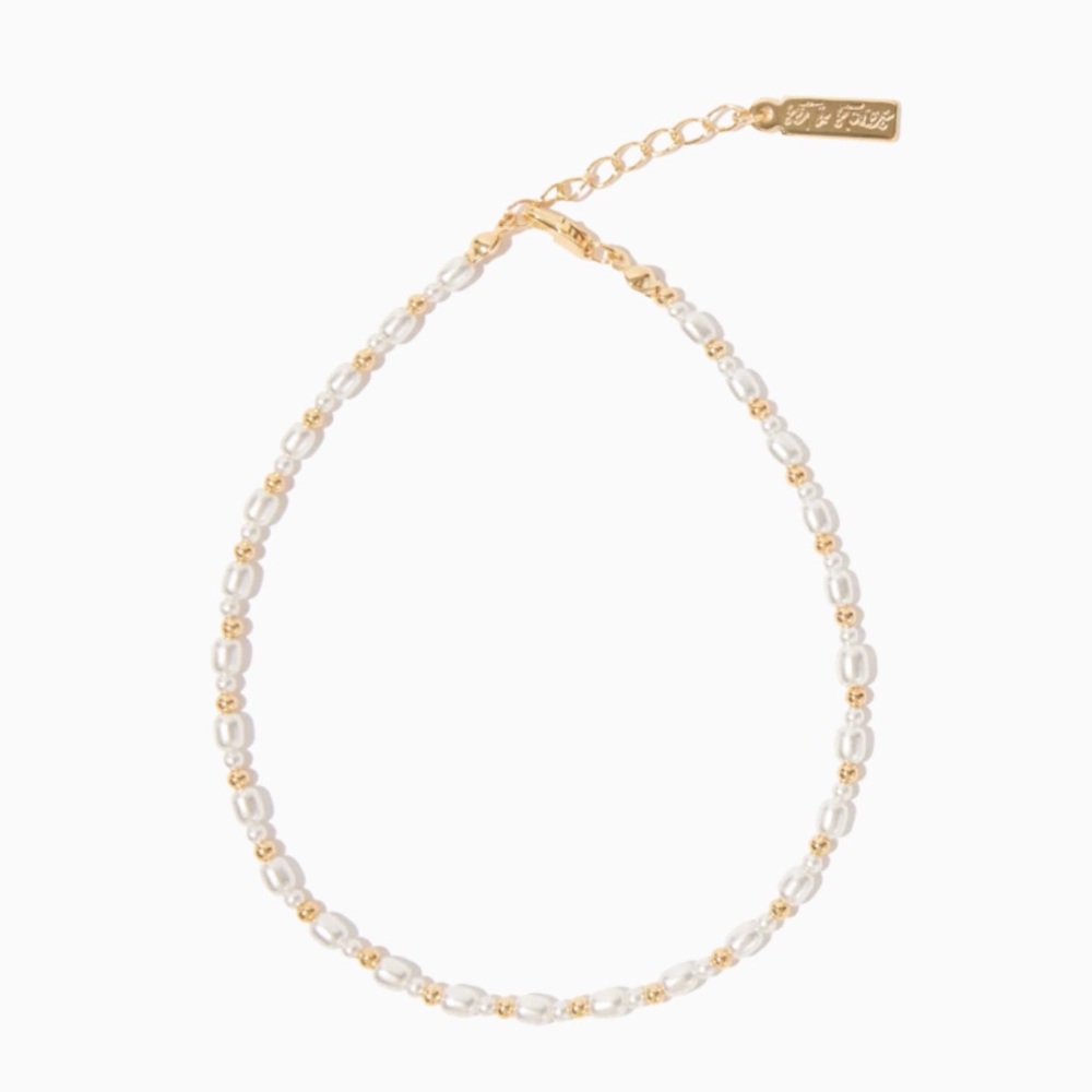 NEW SET & STONES Shelly Anklet Elegant Gold and White Beaded anklet